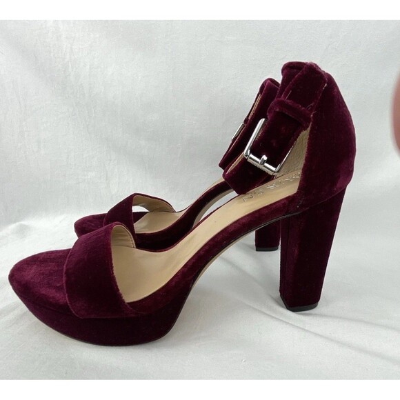 Lauren Ralph Dress Sandal Womens 6B Sylvia Velvet Purple Plum Heel Ankle Strap - Picture 5 of 13
